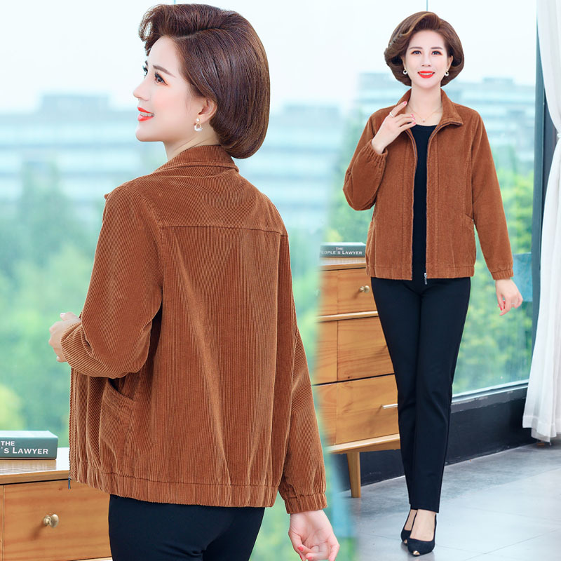 Mom's Spring Short Jacket 2025 New Style Pure Cotton Corduroy 50-Year-Old Women's Middle-Aged and Elderly Fashionable Jacket Mom's Spring Short Jacket 2025 New Style Pure Cotton Corduroy 50-Year-Old Women's Middle-Aged and Elderly Fashionable Jacket