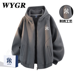 [Outlet Zone] Wygr Embroidered Autumn and Winter Hooded Cardigan Sweatshirt Jacket for Men and Women 2025 New Casual Hoodie