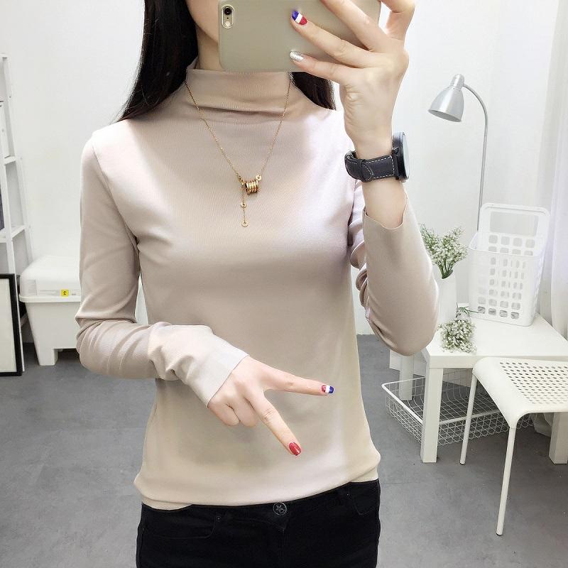 Các dài tay một mảnh áo mùa thu womens nửa chiều cao cổ áo mặc một đầu cận phù hợp womens chặt chẽ đồ lót ấm mỏng.