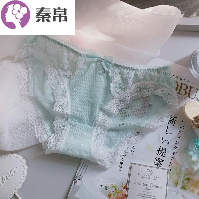 (Fresh bạc hà) quần lót japanese dễ thương dòng sen ren cô gái ngọt ngào-eo thấp lưới sợi thở mùa hè mỏng.