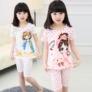 . Cô gái pajamasummer phù hợp với trẻ em mỏng vừa bông chùng ngắn quần short hai mảnh bộ mùa hè nhà.