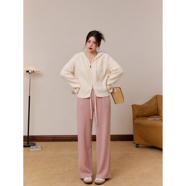 Zhang adults 2024 spring new plus size women's slimming wide-leg pants women's Korean casual glutinous rice pants fashionable suit