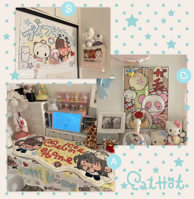 Eat It While It's Hot Original Mofumofu Series Cute Cartoon Hanging Cloth Bedroom Dormitory Background Cloth Decorative Cloth