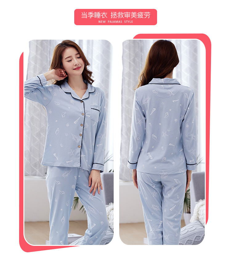 Phiên bản Hàn Quốc của bộ đồ ngủ đôi ve áo dài tay cotton mùa xuân và mùa thu nam nữ áo len phục vụ nhà đôi phù hợp ngọt ngào đồ bộ kiểu mới