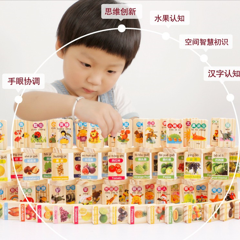 Fruit animal dominoes 100 pieces building blocks cognition early education children educational toys baby 1-2-3 years old