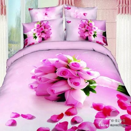 Four-piece set of pure cotton bed sheet quilt cover double simple European style 1 8m bed wedding pastoral style bed four-piece set