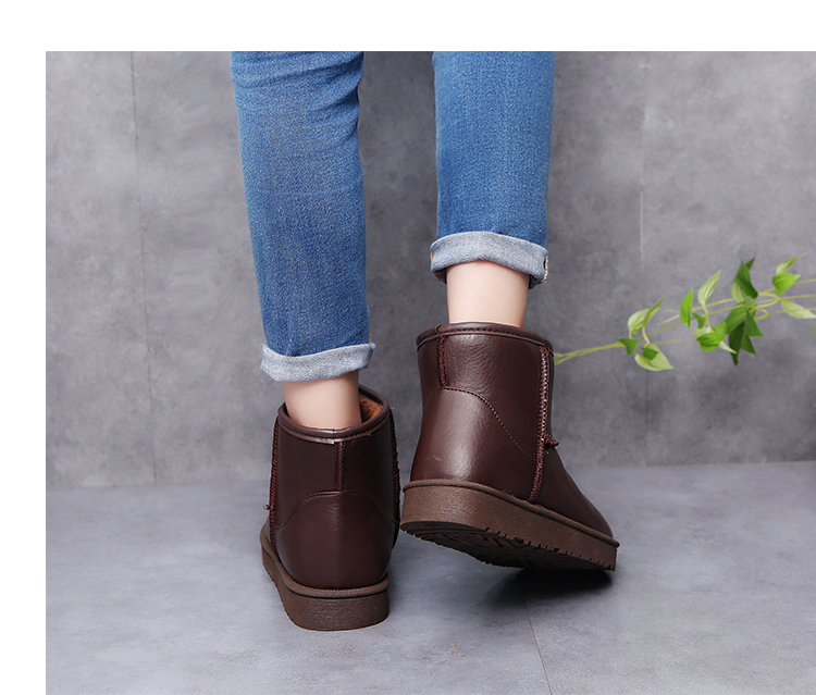 Giày da mùa đông tuyết nữ không thấm nước chống trượt ống ngắn ấm áp cộng với nhung dày ủng ngắn Giày cao cổ Hàn Quốc boot cao cổ nữ