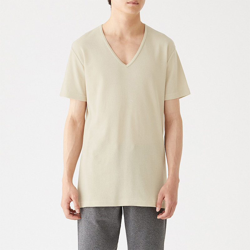 No Inprint Good Pink MUJI male style cotton cool and cool V collar short sleeve T-shirt