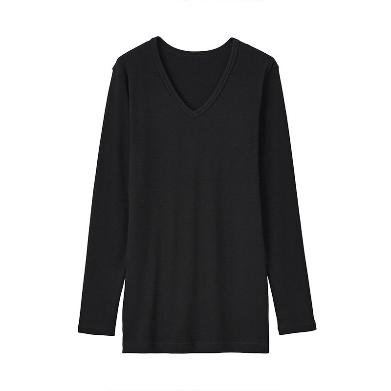 Unprinted Good Pink MUJI Men's cotton wool winter lingerie V neck long sleeve T-shirt