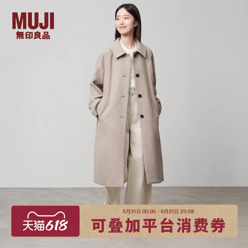 Muji Women's Wool Blend Stand Collar Coat Woolen Coat Black Jacket Women's Winter Clothing