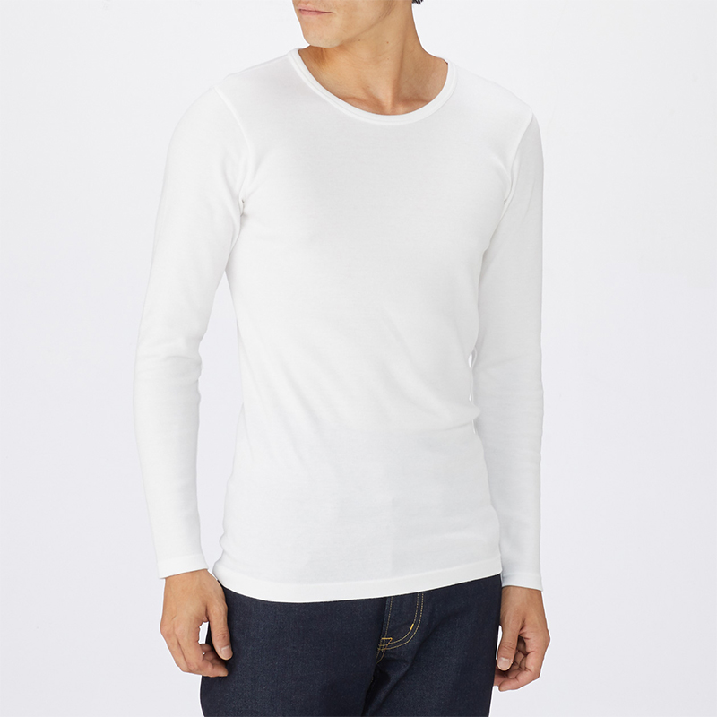 No Inprints Good Pink MUJI Men's cotton wool double roewear warm round neck long sleeve shirt