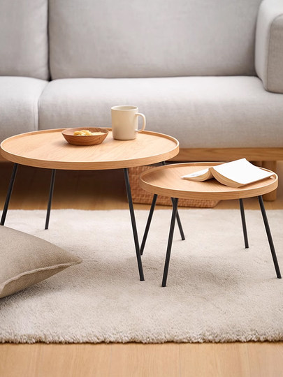 MUJI Маленький круглый стол с деревянной железной ножкой, набор из белого дуба, сборка 3 минуты