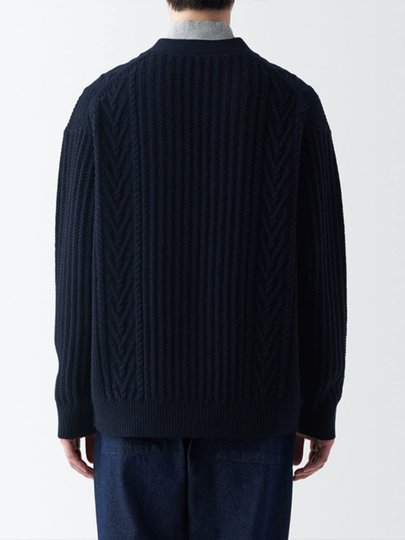 MUJI Men's Merino Wool Cable Pattern V-neck Cardigan Wool Knit Sweater