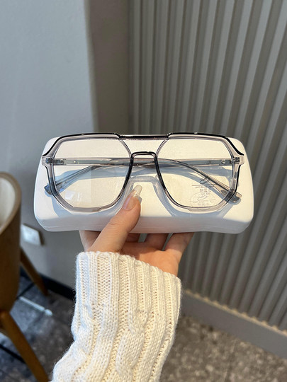 Trendy Double-Bridge Myopia Glasses for Men, Stylish and Cool, Ultra-Light, Large Frame, Blue Light Blocking, Prescription-Compatible