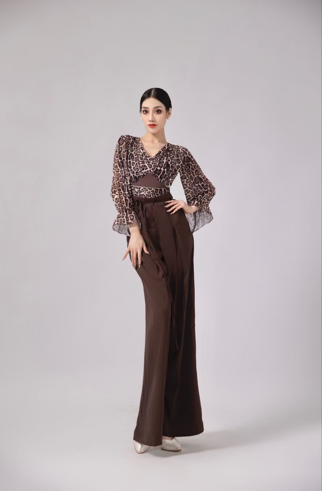 Whale Art Dance Wear Morden Dance New Suit BAO WEN Long Sleeve One-piece Clothes Curry Broadleg Loose Pants Practice Women-Taobao