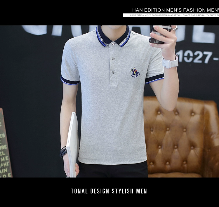 Áo thun nam thun cotton mùa hè cotton tay ngắn nam màu trắng kẻ sọc cotton từ bi phiên bản Hàn Quốc của xu hướng áo mùa hè áo polo trắng