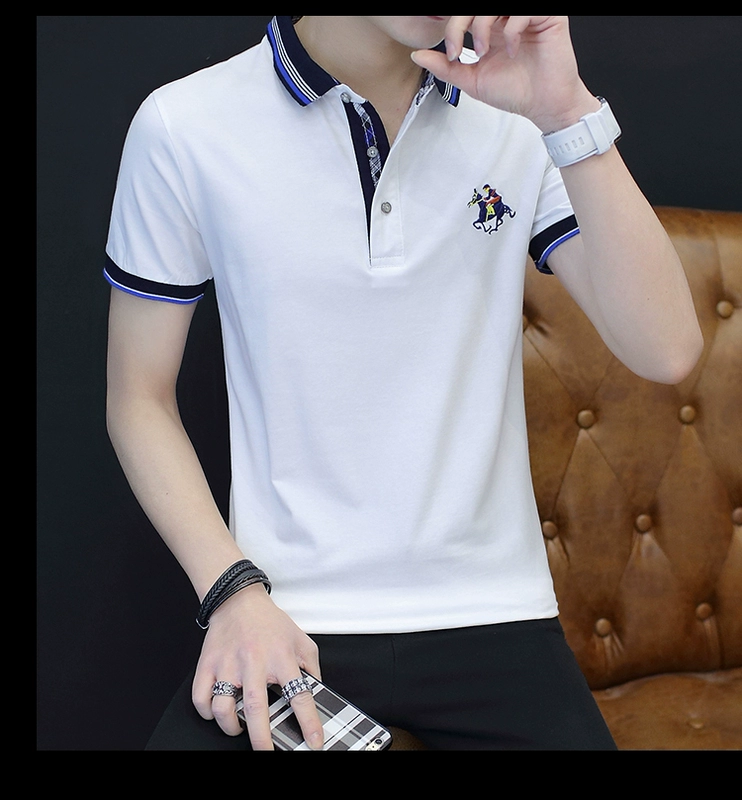 Áo thun nam thun cotton mùa hè cotton tay ngắn nam màu trắng kẻ sọc cotton từ bi phiên bản Hàn Quốc của xu hướng áo mùa hè áo polo trắng
