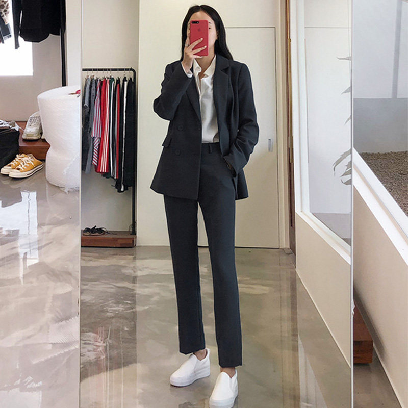 Teacher interview suit suit female spring and autumn college student career defense formal dress female fashion temperament suit overalls
