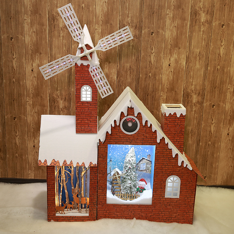 140cm Large Christmas Decorations Mall Hotel Bar Jernay Windmills Wood Snow House With Music Drifting Snow