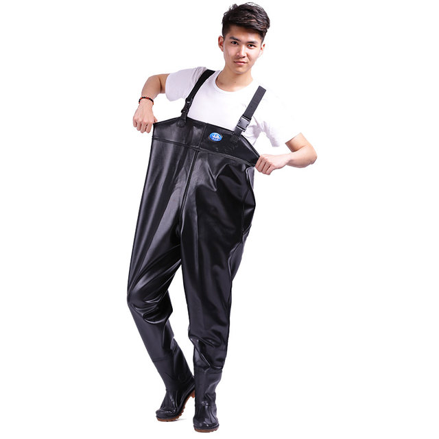 Jiang Taigong waders half-length thickened fishing waterproof fishing pants one-piece wear-resistant lotus root leather fork waist-length pants for men