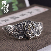 Silver Fu S925 silver retro mens Buddhist gold wing Dapeng bird dragon scale pattern bracelet Thai silver hand ornaments