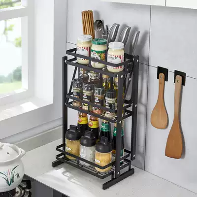 Stainless steel kitchen rack countertop seasoning pot shelf foldable multifunctional storage condiment rack