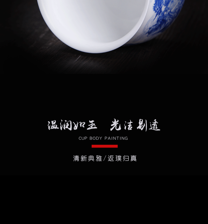 Above [naijing] jingdezhen blue and white jade single cup sample tea cup Chinese zodiac hand - made pressure hand cup white porcelain tea cups