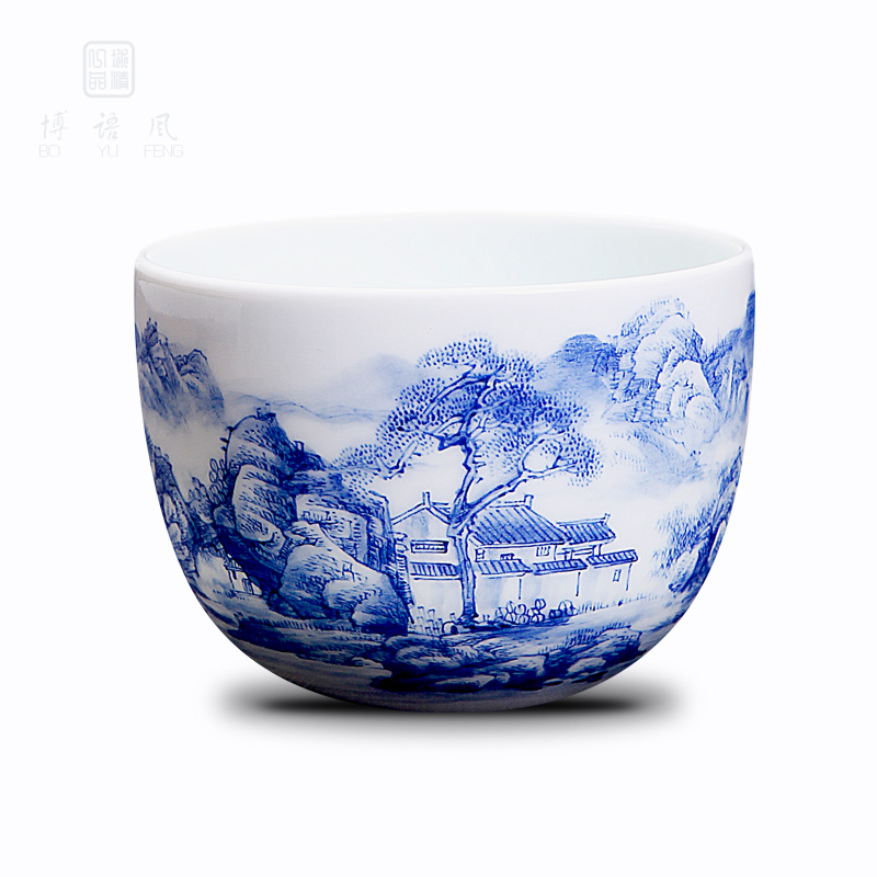 His mood and product Wang Chenfeng ceramic cups ocean 's jingdezhen blue and white landscape hand - made master cup cup small sample tea cup