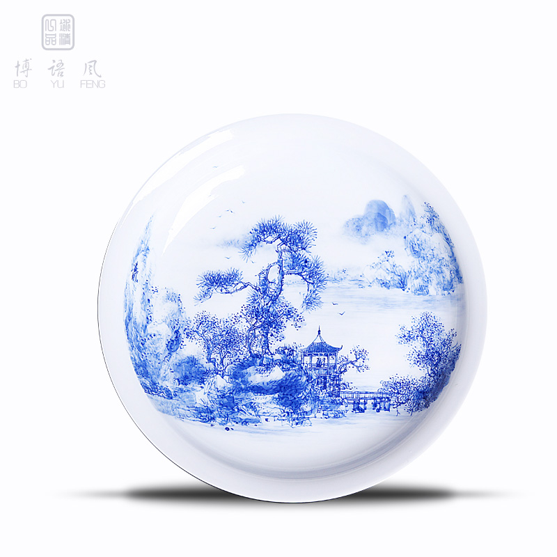 His affection new one product Wang Chenfeng jingdezhen blue and white landscape ceramic plate hand - made heavy fruit tray tables porch decoration