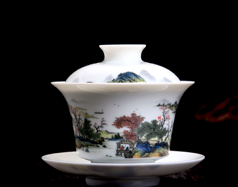 Jingdezhen tureen three large household ceramic cups kung fu tea bowl to bowl glass tea set