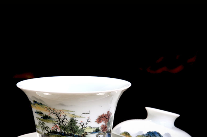 Jingdezhen tureen three large household ceramic cups kung fu tea bowl to bowl glass tea set