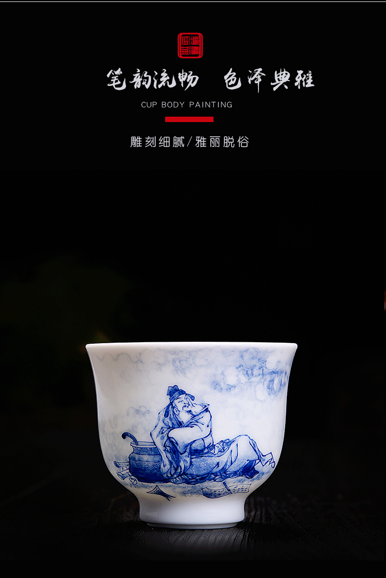 His affection new one product Wang Chenfeng jingdezhen ceramic hand - made master cup blue manual sample tea cup master single CPU