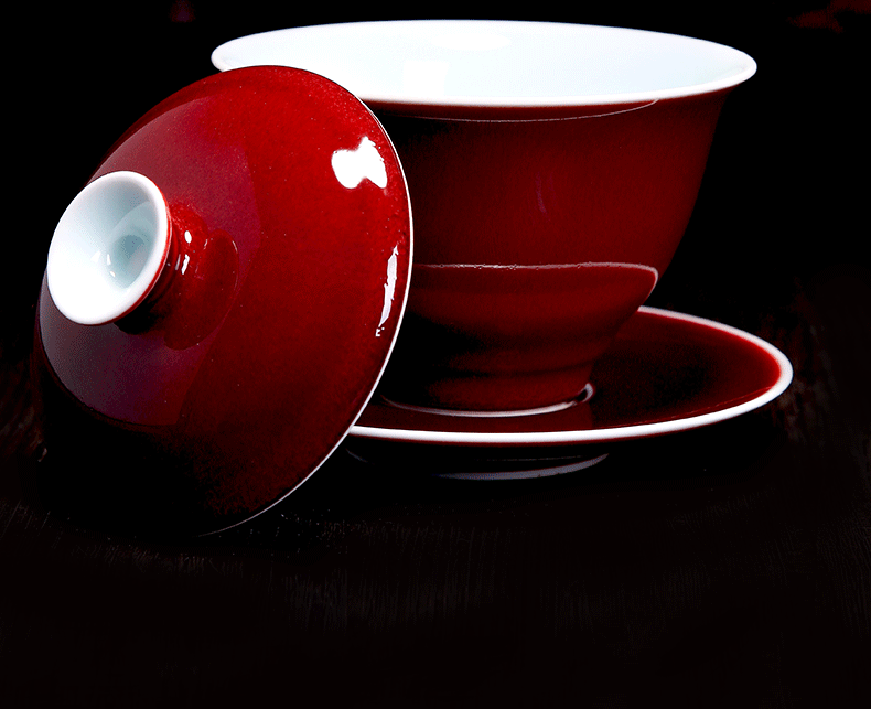 Ruby red bo feng ceramics tureen large tea cups tea bowl three tureen red single kung fu tea set