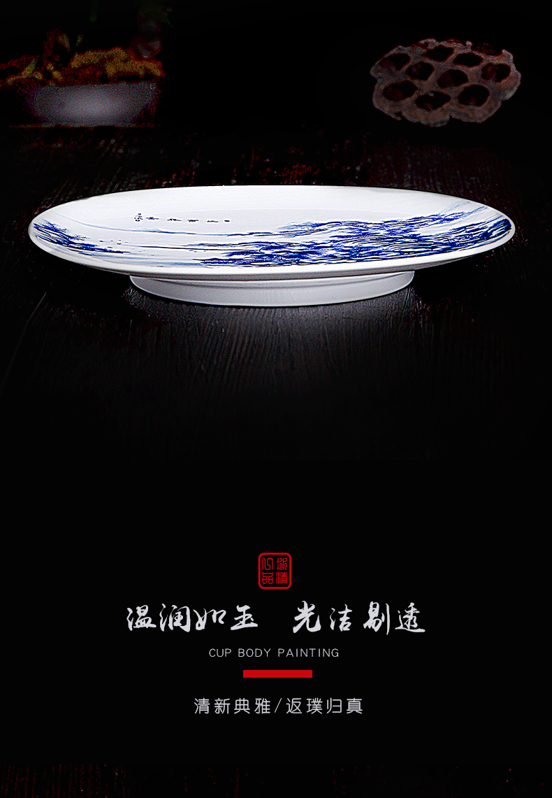 His mood and product/Wang Chenfeng ceramic fruit bowl hand - made of blue and white landscape sitting room place Chinese tea table dry fruit tray