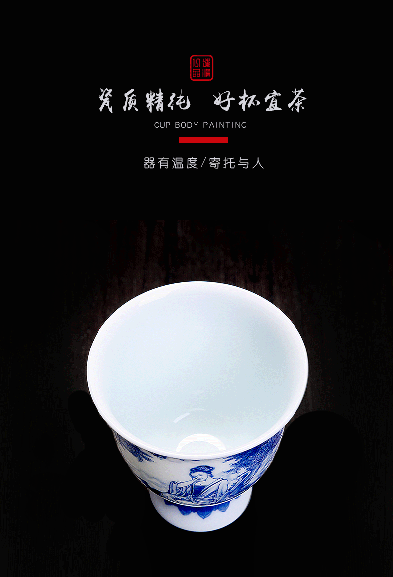 His affection new one product Wang Chenfeng ancient flora cup of jingdezhen ceramic sample tea cup "women 's CPU master of blue and white porcelain cup