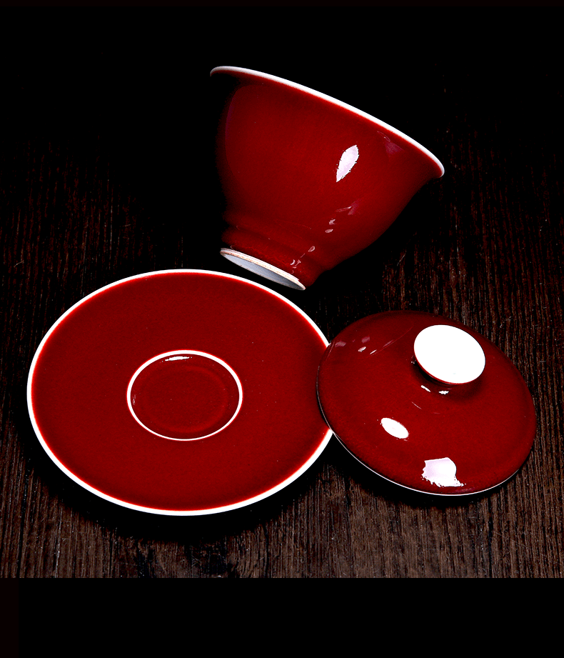 Ruby red bo feng ceramics tureen large tea cups tea bowl three tureen red single kung fu tea set