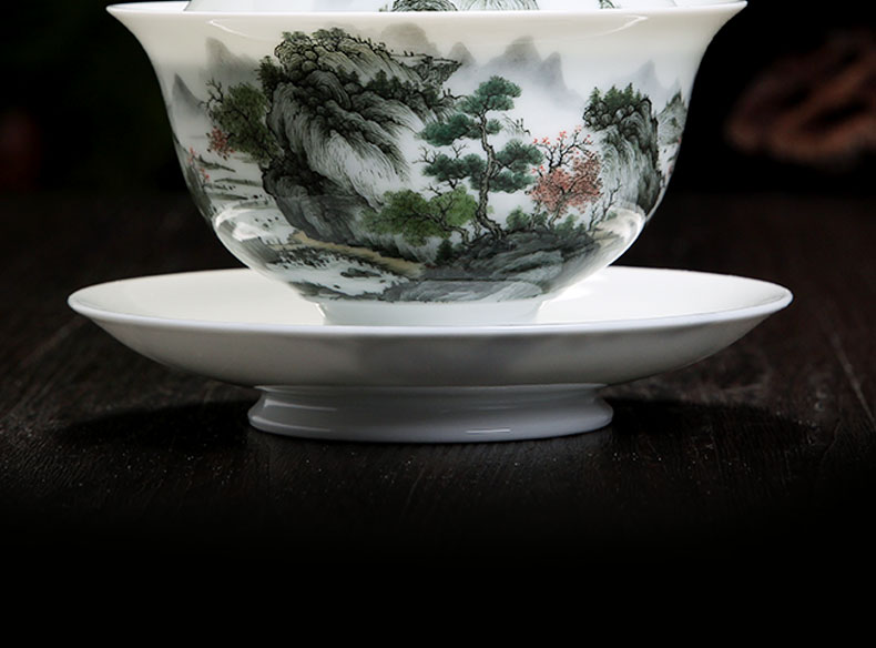 Jingdezhen ceramics craft pure hand draw colorful sweet kung fu tea set three to use tureen tea bowl of tea cups