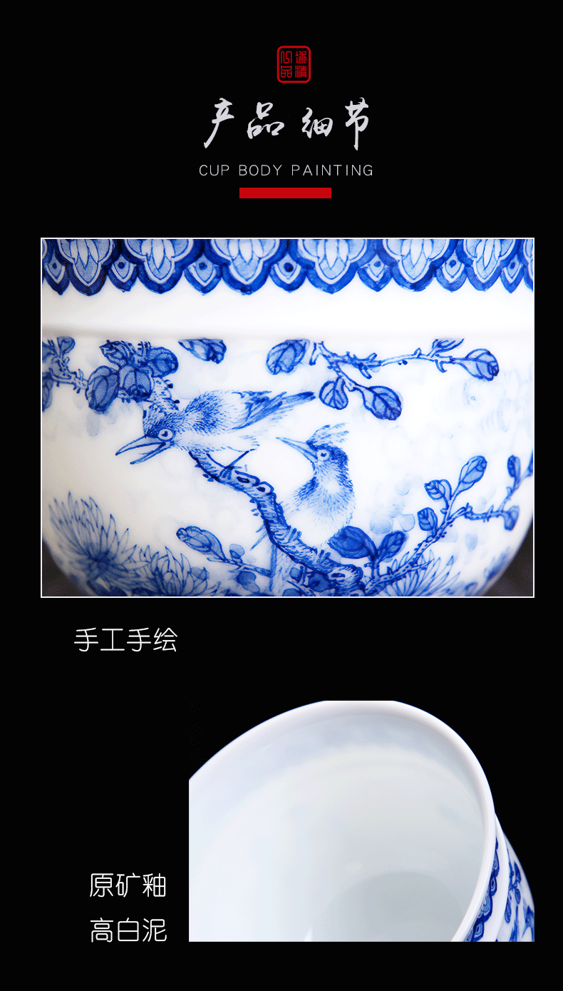 His mood yipin Wang Chenfeng jingdezhen blue and white porcelain cups hand - made flowers and birds sample tea cup high - grade ceramic masters cup