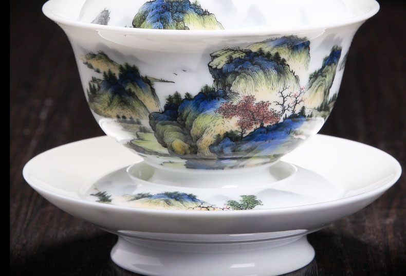 Bo wind jingdezhen tea wucai single kung fu new one ceramic cups hand - made tureen three tea bowl