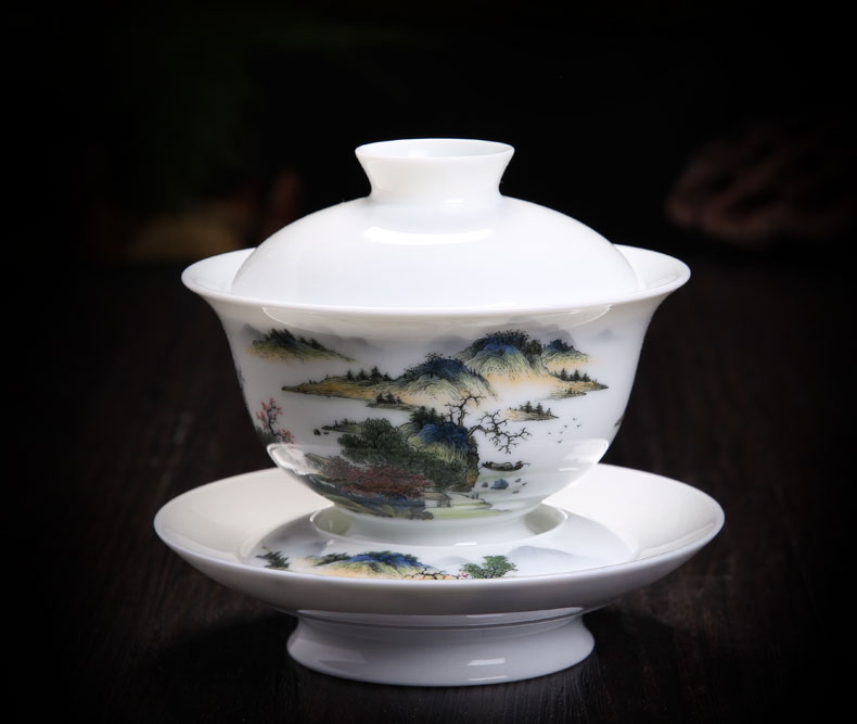 Jingdezhen ceramic hand - made tureen tea cups kung fu tea tea bowl bowl with colorful flowers and birds of pure manual three cups