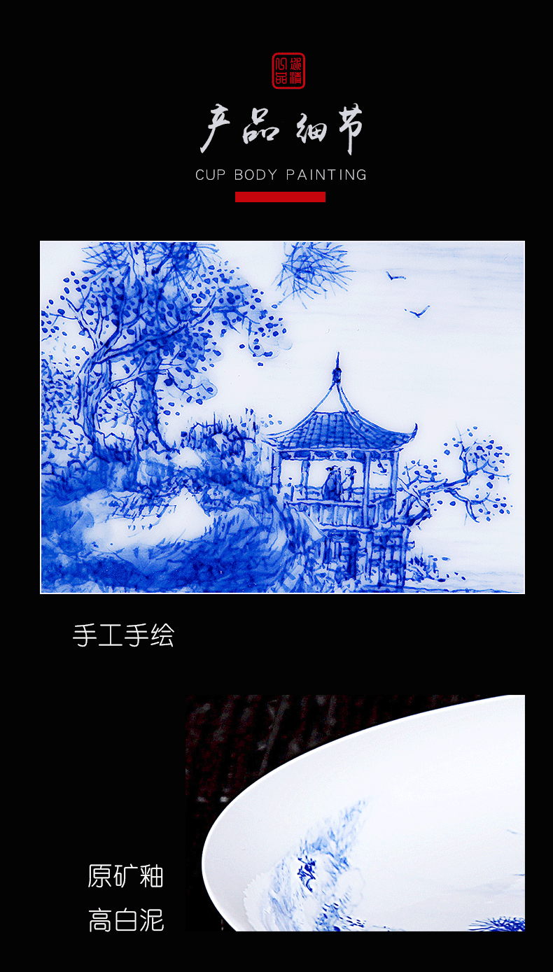 His affection new one product Wang Chenfeng jingdezhen blue and white landscape ceramic plate hand - made heavy fruit tray tables porch decoration