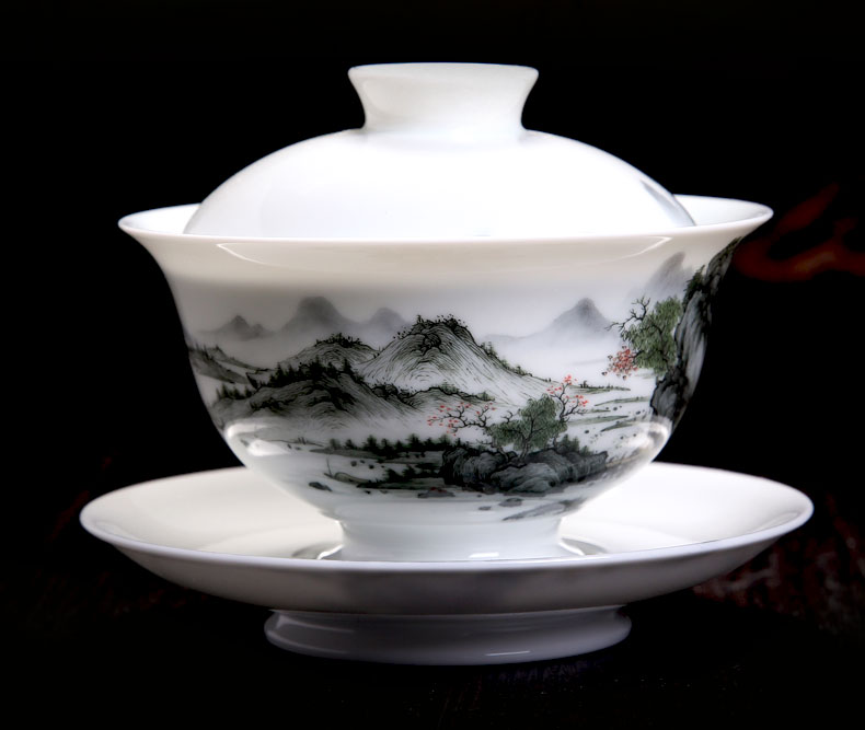 Jingdezhen ceramics craft pure hand draw colorful sweet kung fu tea set three to use tureen tea bowl of tea cups