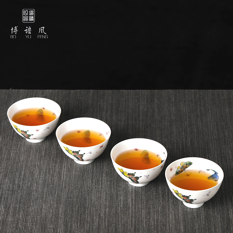 Jingdezhen ceramic cups high - grade hand - made small sample tea cup butterfly kung fu tea tea set a single master cup by hand