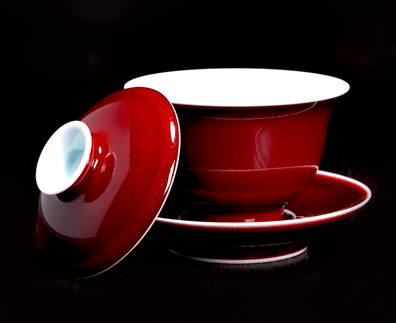 Bo wind 郎 red three tureen large collection of jingdezhen ceramic cups tea tea set a single large bowl