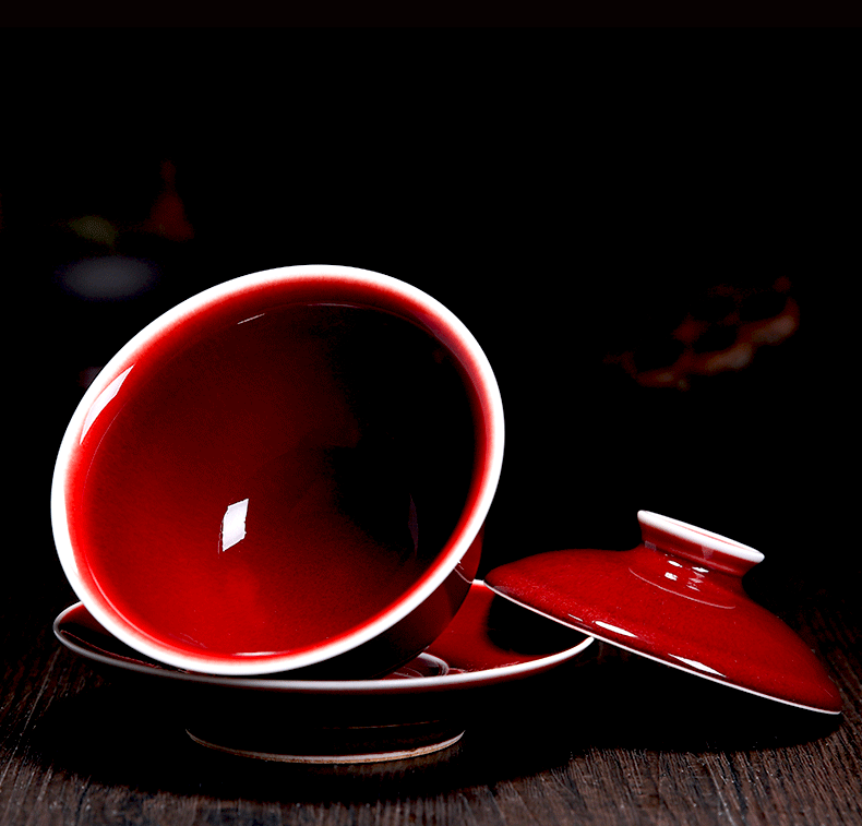 Bo wind jingdezhen lang red tureen collection large color glazed bowl ceramic cups kung fu tea set