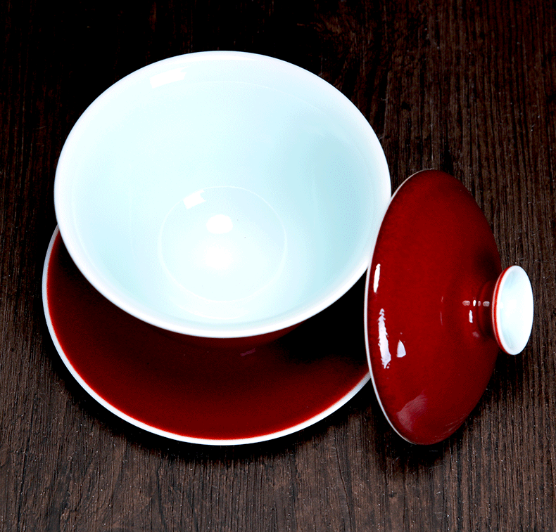 Ruby red bo feng ceramics tureen large tea cups tea bowl three tureen red single kung fu tea set