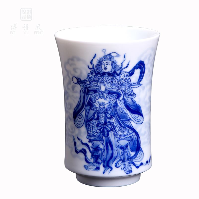 Above [naijing] jade porcelain jingdezhen blue and white master cup pure hand draw large tea tea kungfu tea cups