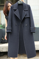 Haze blue coat women's double-sided cashmere wool coat long 2021 fashion autumn and winter high-end slim dress