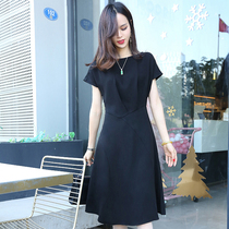 Black solid color high-end temperament French collar slim dress women's 2020 summer new slim small black skirt