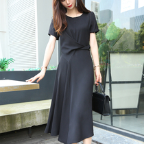 Black waist kink dress female summer waist slim temperament goddess fan cover meat long skirt age reduction women's dress